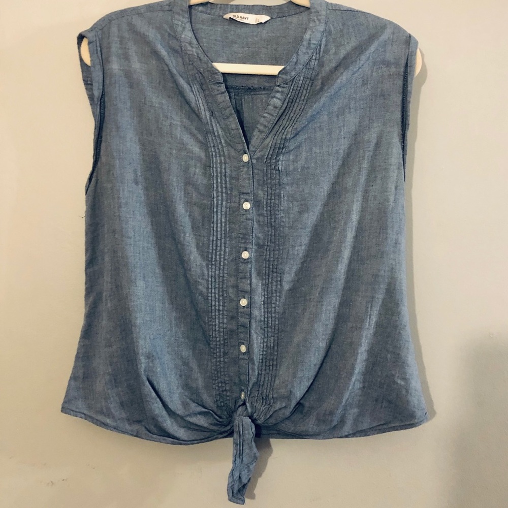 Chambray Tank with Tie Bottom